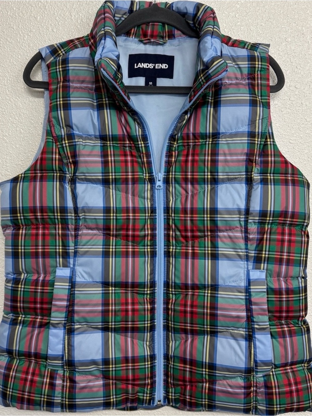 Lands End Quilted Down Fill Vest | M | plaid